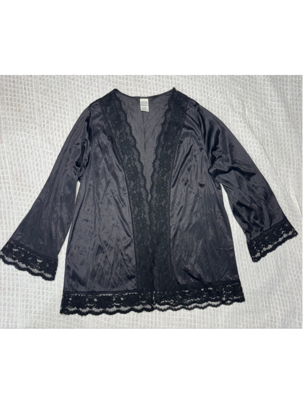 Vintage Undercover Wear Black Lace Trim Open Front Cardigan Robe XL EUC Whimsigo - Picture 3 of 8